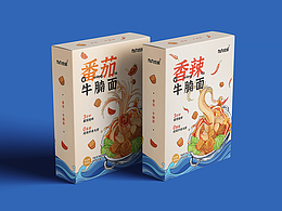 牛腩面原创插画包装，香辣番茄俩口味