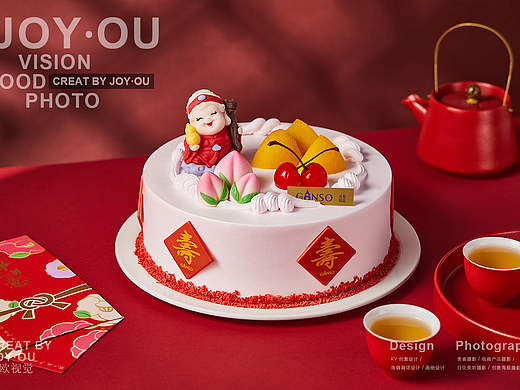 蛋糕摄影｜蟠桃祝寿鲜奶蛋糕