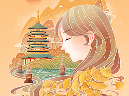 国潮插画四季主题——秋