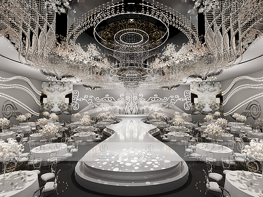 SurDesign香槟色婚礼宴会3D效果图