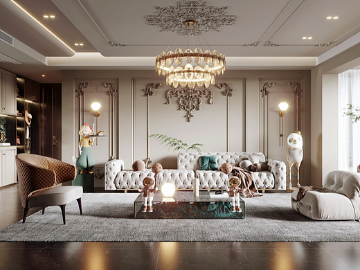 法式风格客餐厅效果图设计