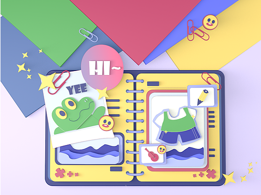 C4D初學(xué)練習(xí)-小鱷魚明信片（個人主頁-ZNjU2NzYzMDQ=） - 人物/生物 - 站酷設(shè)計(jì)師Gwnel原創(chuàng)素材 - 站酷ZCOOL