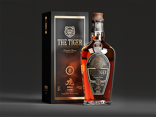 The tiger 虎牌威士忌8年 酒类包装设计 酒盒酒瓶包装 