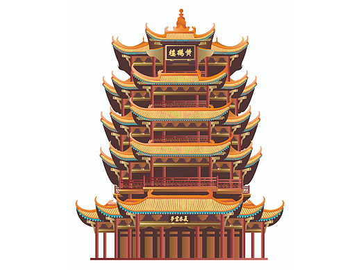 黄鹤楼正面图手绘|以及辅楼