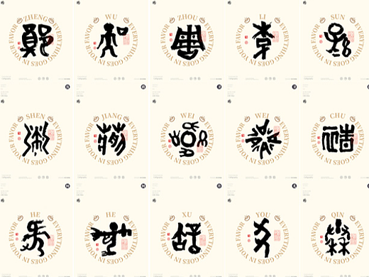 黄陵野鹤国潮书法甲骨文篆书百家姓头像系列-前30