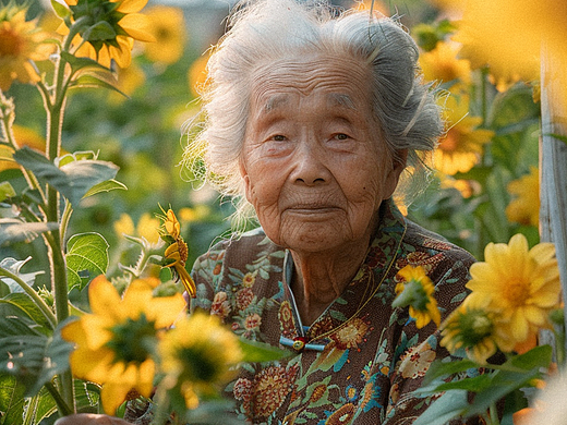midjourney v6 ai摄影：老人与花