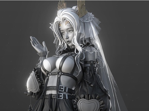 【3d高精度建模】白发少女模型wip