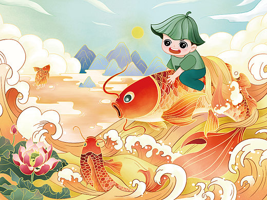 黄河鲤鱼包装插画（个人主页-ZNjU3Nzg5OTI=） - 商业插画 - 站酷设计师DOU_堕原创素材 - 站酷ZCOOL