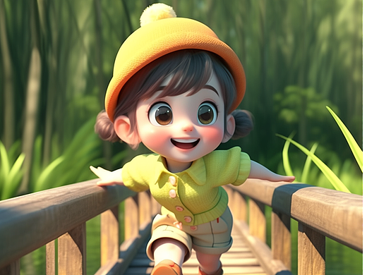 一个小女孩自由地在乡下奔跑