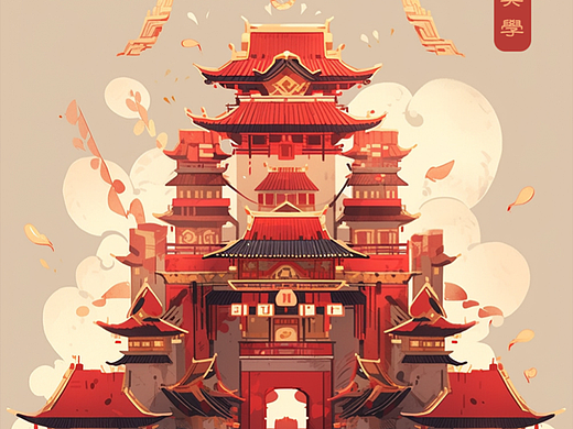 东方美学｜中式风格古建筑插画