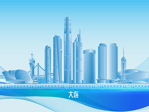 大连地标建筑城市剪影 ai矢量素材