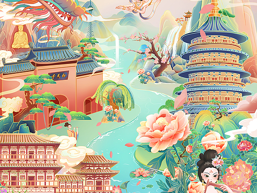 国风城市插画—洛阳/文创插画