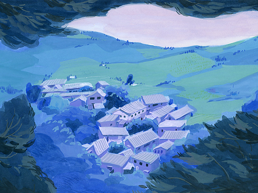 蓝色大理回忆-水彩手绘插图