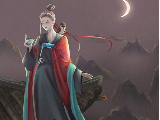 古风插画汉服美人 （中秋节）