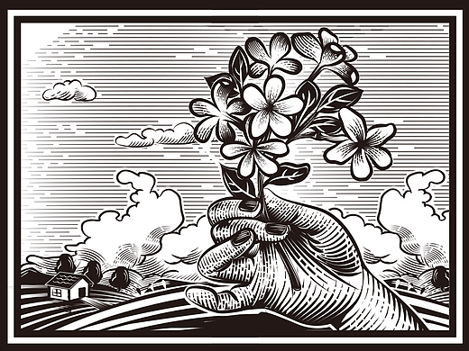 欧式复古木刻红酒酒包装插画