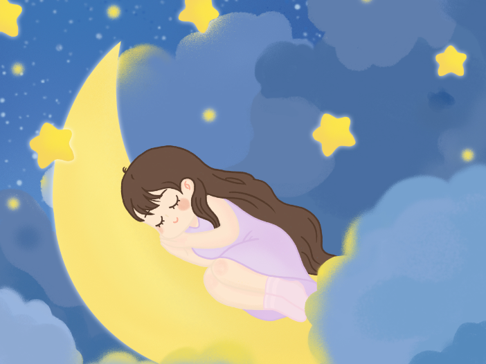 梦幻星空小女孩在月亮上睡觉