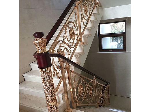  雕刻铝板栏杆香槟金栏杆 室内楼梯护栏