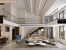 新中式挑空别墅——白龙马效果图