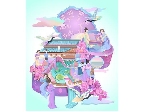 化妆品类插画——魅力绽放