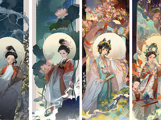 二次元古风插画《花间四时》套图展示