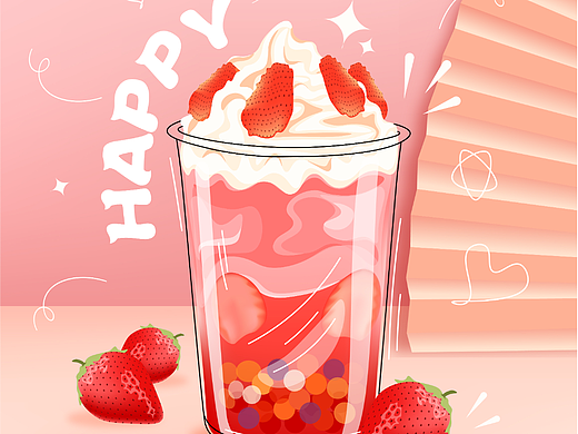 奶茶果茶单品宣传插画