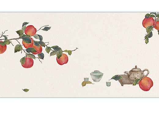 中式平安喜乐苹果插画装饰画