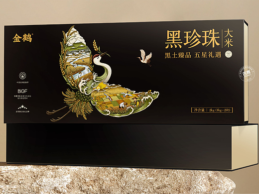 四喜如何通过包装设计,让金鹤黑珍珠大米彰显高端定位