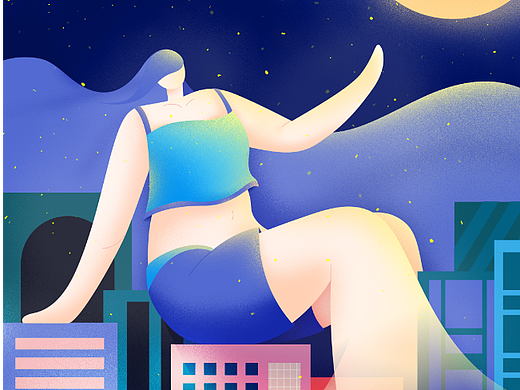 插画练习- touch the moon