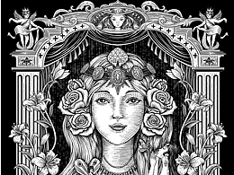 钢笔版画风格/插画/香水/少女