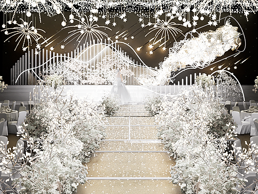 SurDesign香槟色婚礼宴会3D效果图