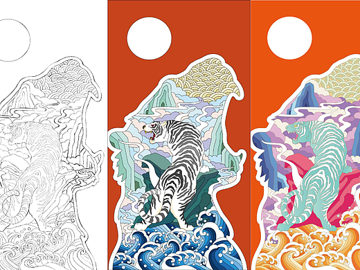 十二生肖银币红包封面插画设计