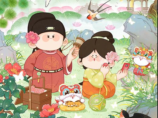 IP兔豆丸系列古风插画《花朝节》