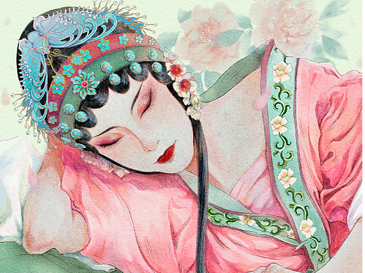 《牡丹亭》海报插画插画-创作习作130168天前水彩手绘——白鲸插画