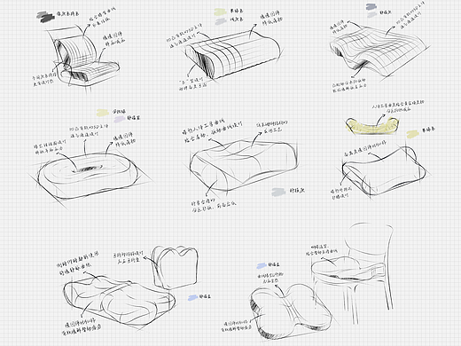 家纺类枕头类目产品设计草图手绘