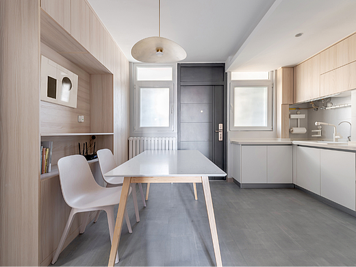 46㎡学区房原木风，爆改餐厨一体，还能拥有三分离