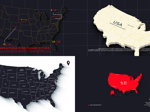 AE模板 | 美国地图国际新闻路线标记工具包动态动画