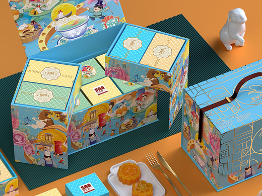 巨灵设计 x 圣安奇 | 时尚创意插画中秋月饼礼盒包装