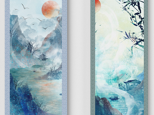 水墨山水风景插画