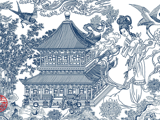 嫦娥铜版画/中秋礼盒包装插画设计