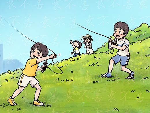 q版漫画 摸鱼——放风筝