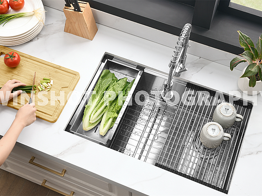 现代美式厨房场景-不锈钢洗菜盆 