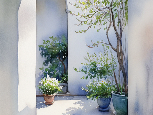 Ai绘画｜水彩画小院一角