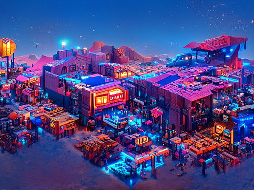 AI绘画档案馆｜赛博废墟中的夜市