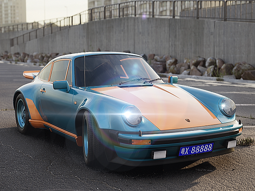 1975 Porsche 911 Turbo 汽车渲染の初体验