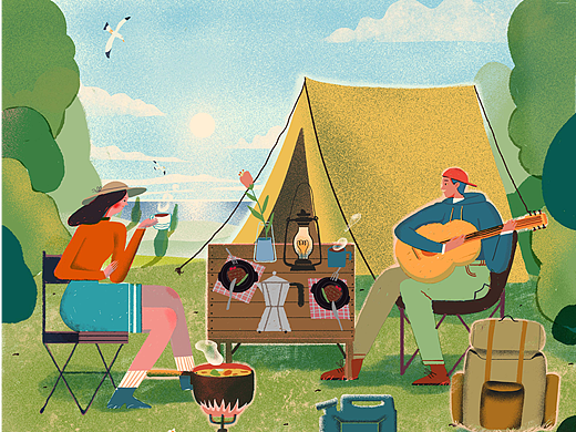 海邊露營（個(gè)人主頁-ZNjA5MTUyOTY=） - 商業(yè)插畫 - 站酷設(shè)計(jì)師橄欖_Garlen原創(chuàng)素材 - 站酷ZCOOL