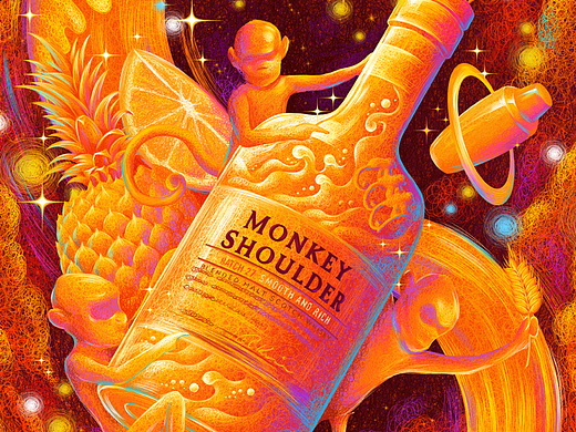 三只猴子威士忌插画 