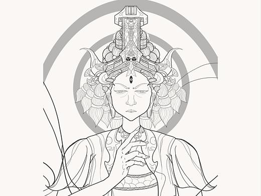 《十诫系列幻象作品—妒世舍利菩萨（线稿）》局部展示