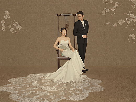 🎨当工笔画的细腻与婚纱照的浪漫相遇
