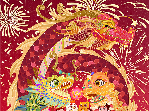 中国红中国龙 - 2024龙年春节插画