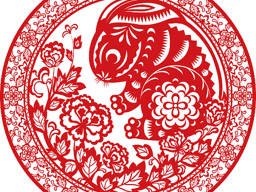 兔子花卉纹样剪纸